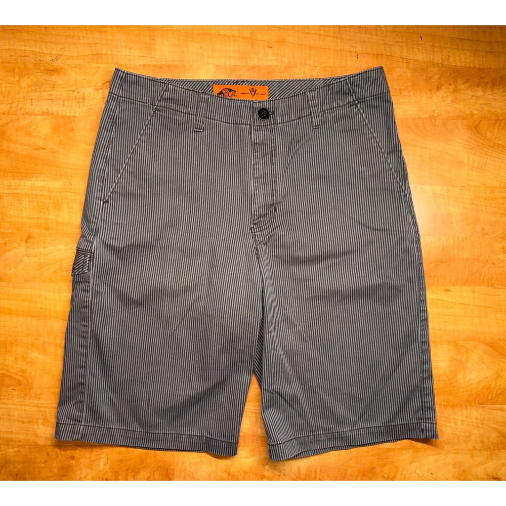 Vans Off The Wall Mens Grey White Striped Chino Shorts Hickory Stripe Size 34